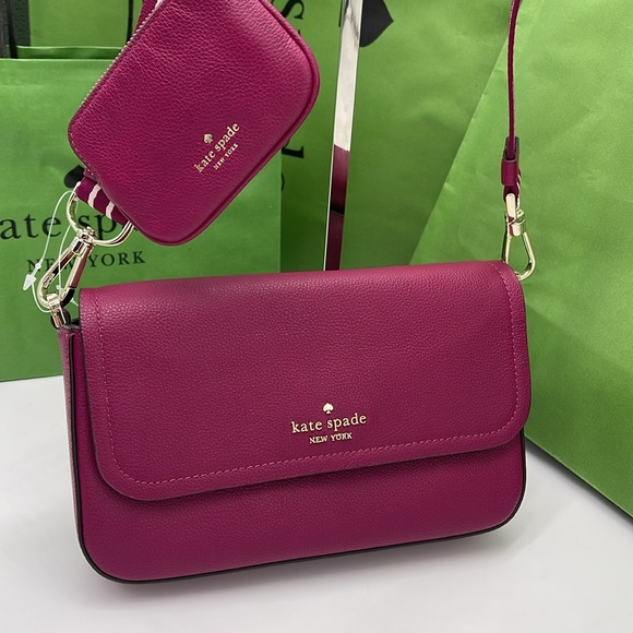 KATE SPADE Rosie Pebble Leather Small Flap Crossbody 
Dark Raspberry 
NWT - Picture 3 of 16